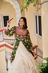 Navratri Collection Mehndi Color Gamathi Work Shrug With Lehenga