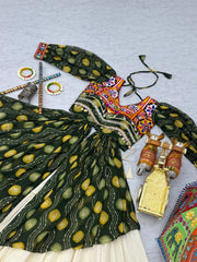 Navratri Collection Mehndi Color Gamathi Work Shrug With Lehenga