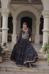Exclusive Black Leheriya Mirror Work Lehenga Choli