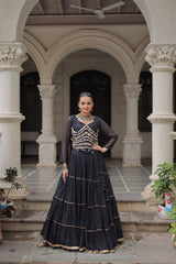 Exclusive Black Leheriya Mirror Work Lehenga Choli