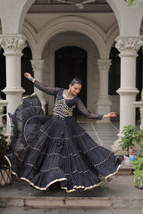Exclusive Black Leheriya Mirror Work Lehenga Choli