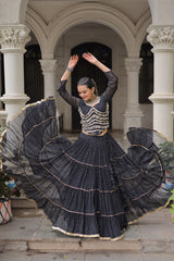 Exclusive Black Leheriya Mirror Work Lehenga Choli