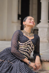 Exclusive Black Leheriya Mirror Work Lehenga Choli