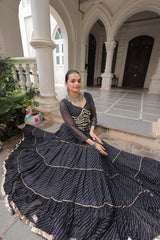 Exclusive Black Leheriya Mirror Work Lehenga Choli