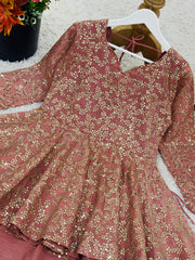 Exclusive Pink Crunchy Silk Embroidery Top With Lehenga