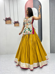 Innovative Mustard Cotton Mirror Work Lehenga Choli