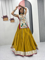 Innovative Mustard Cotton Mirror Work Lehenga Choli