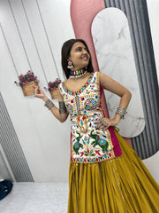 Innovative Mustard Cotton Mirror Work Lehenga Choli