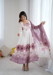 Admiring Onion Pink Organza Print Anarkali Suit