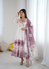Admiring Onion Pink Organza Print Anarkali Suit