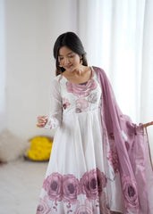 Admiring Onion Pink Organza Print Anarkali Suit