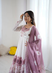 Admiring Onion Pink Organza Print Anarkali Suit