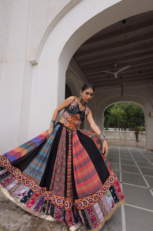 Designer Black Georgette Gamthi Work Lehenga Choli