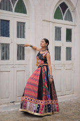 Designer Black Georgette Gamthi Work Lehenga Choli