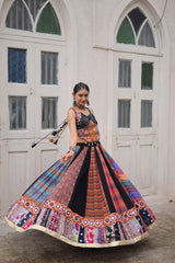 Designer Black Georgette Gamthi Work Lehenga Choli