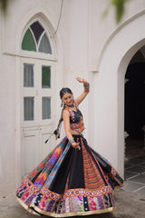 Designer Black Georgette Gamthi Work Lehenga Choli