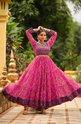 Awesome Pink Georgette with Gamthi Work Gown