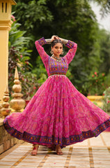 Awesome Pink Georgette with Gamthi Work Gown