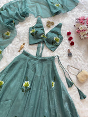 Gorgeous Green Handpaint Work Lehenga Choli