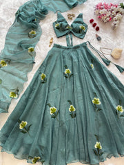 Gorgeous Green Handpaint Work Lehenga Choli