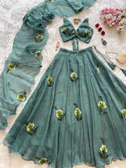 Gorgeous Green Handpaint Work Lehenga Choli