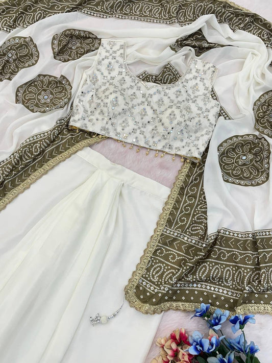 Innovative White Silk with Mirror Work Dhoti Suit