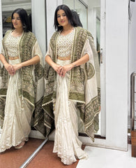 Innovative White Silk with Mirror Work Dhoti Suit