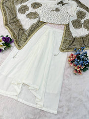 Innovative White Silk with Mirror Work Dhoti Suit