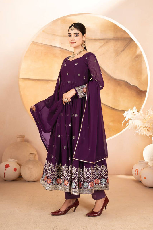 Stylish Purple Blooming Work Palazzo Suit