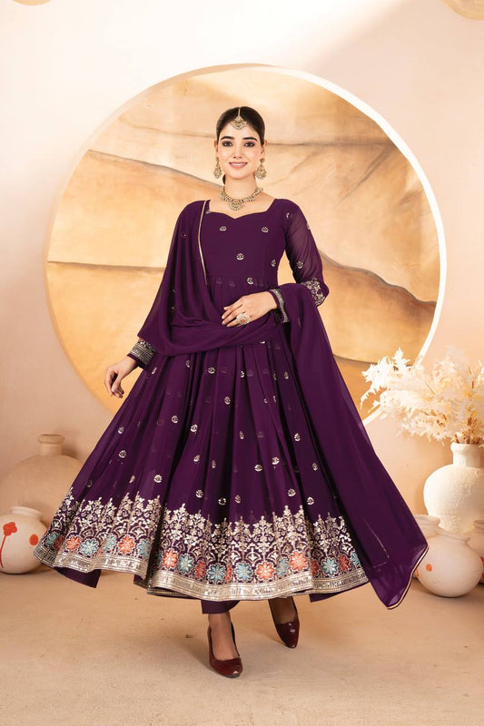 Stylish Purple Blooming Work Palazzo Suit