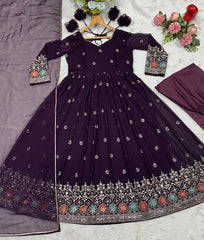 Stylish Purple Blooming Work Palazzo Suit