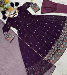 Stylish Purple Blooming Work Palazzo Suit