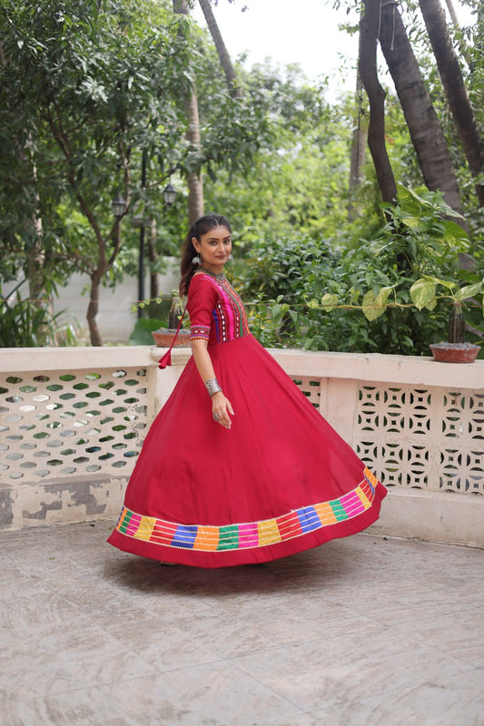 Ravishing Red Roman Mirror Work Gown