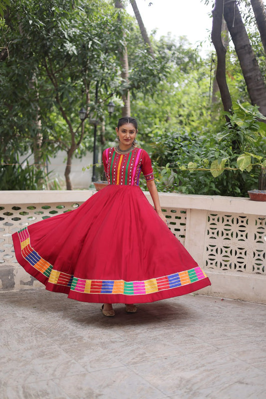Ravishing Red Roman Mirror Work Gown