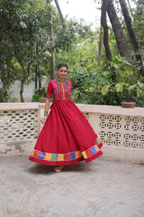 Ravishing Red Roman Mirror Work Gown