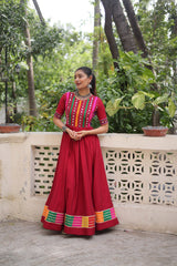 Ravishing Red Roman Mirror Work Gown