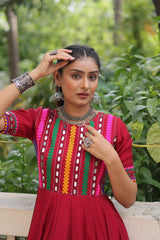 Ravishing Red Roman Mirror Work Gown
