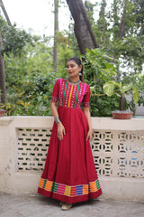 Ravishing Red Roman Mirror Work Gown