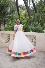 Ravishing Red Roman Mirror Work Gown