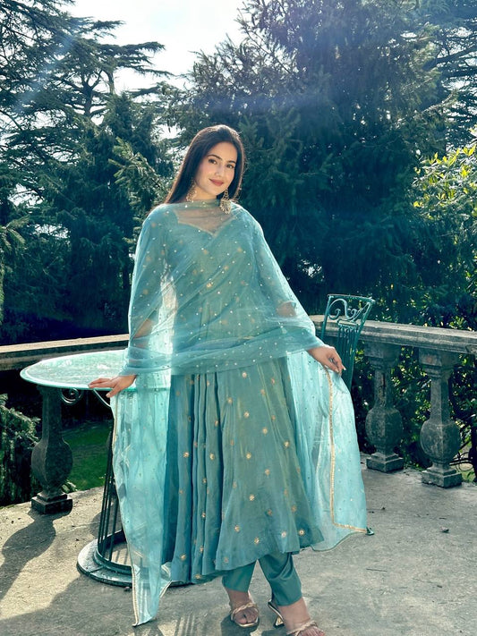 Gorgeous Blue Vichitra Silk Sequence Work Gown