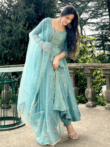 Gorgeous Blue Vichitra Silk Sequence Work Gown