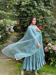 Gorgeous Blue Vichitra Silk Sequence Work Gown