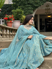 Gorgeous Blue Vichitra Silk Sequence Work Gown