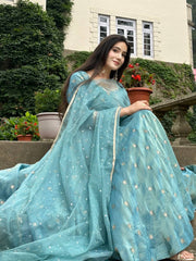 Gorgeous Blue Vichitra Silk Sequence Work Gown