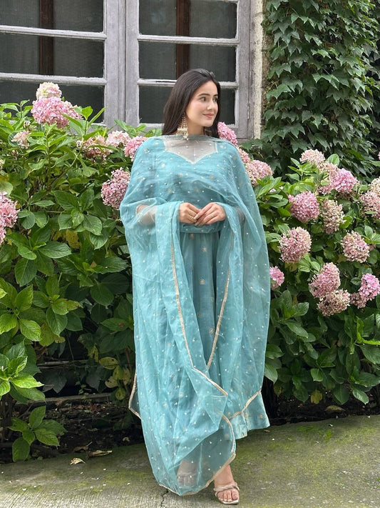 Gorgeous Blue Vichitra Silk Sequence Work Gown