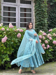 Gorgeous Blue Vichitra Silk Sequence Work Gown