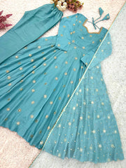 Gorgeous Blue Vichitra Silk Sequence Work Gown