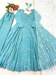 Gorgeous Blue Vichitra Silk Sequence Work Gown