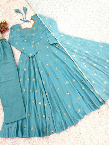 Gorgeous Blue Vichitra Silk Sequence Work Gown