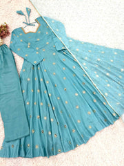 Gorgeous Blue Vichitra Silk Sequence Work Gown